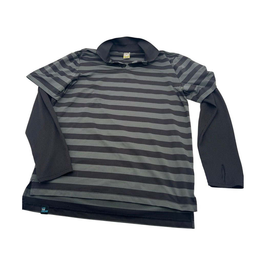Burton Dryride Mens Striped Layered Long Sleeve Polo Shirt GrayBlack L Thumbhole